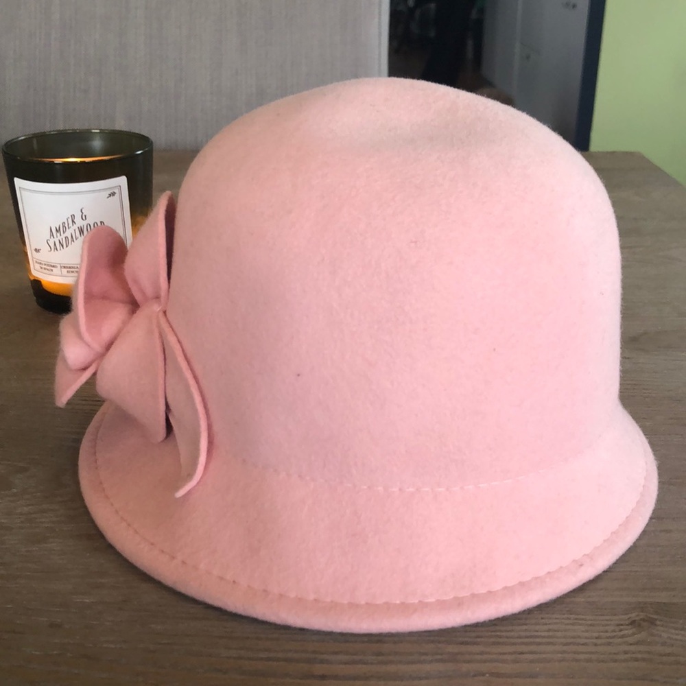 Pastel Pink Cloche Hat with Flower
